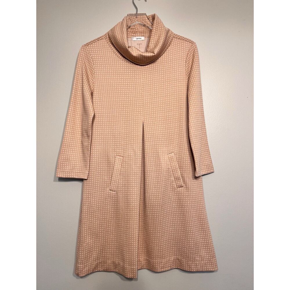 NWOT Tyler Boe Dress Midi Kristen Knit Pockets Geo Brown 3/4 Sleeve Tunic Small